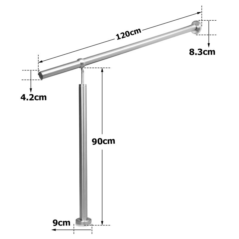 Stainless steel entrance railing, stair railing, angle adjustable handrail including accessories, indoor and outdoor wall handrail for garden stairs