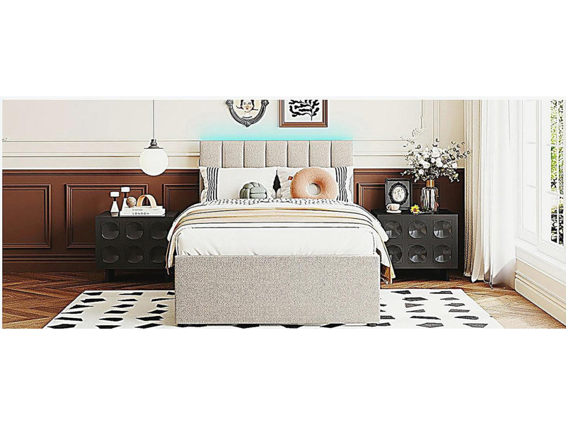 Lit plateforme à plateau-coussin double Teddy, Beige