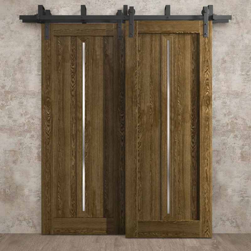 Portes coulissantes de grange coulissantes pour garde-robe | Ego 5014 | Ensemble de quincaillerie Modern Rails | Portes de garde-robe de chambre en bois massif