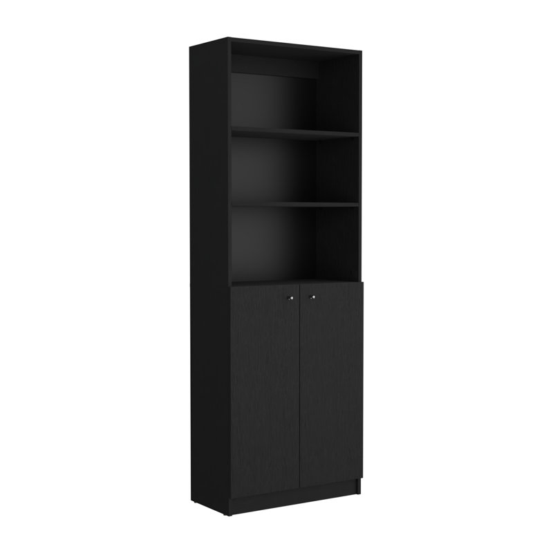 Bibliothèque 2 portes Vinton avec tablettes supérieures, noir, Noir