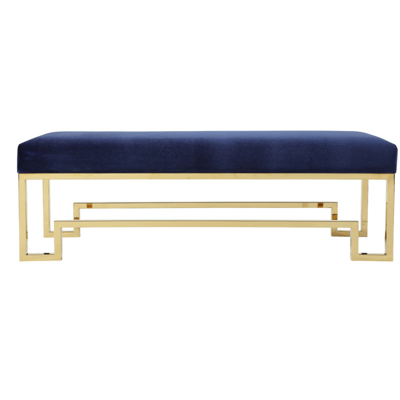 Banc en similicuir Coonrod, Bleu, Or