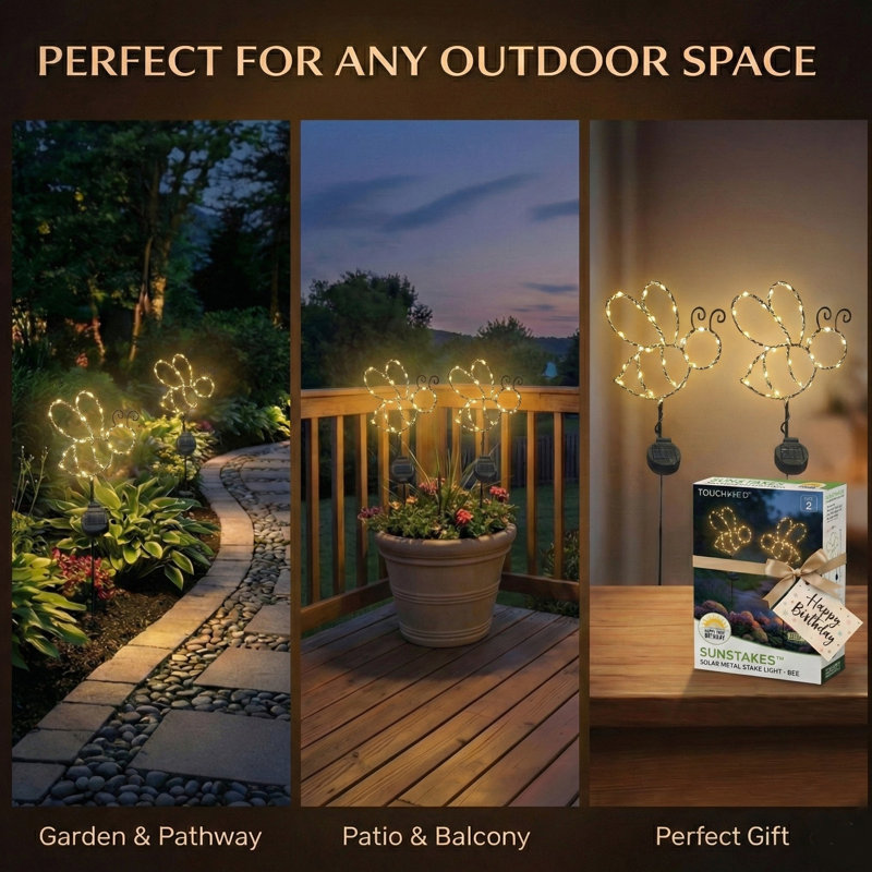 Outdoor Solar Powered Led Decorative Garden Stake Light - 2 Pack White Bee