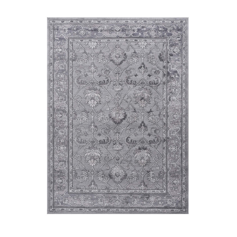 Grey/Oriental Non-Shedding Stain Resistant Area Rug, Rectangle 6' x 9'