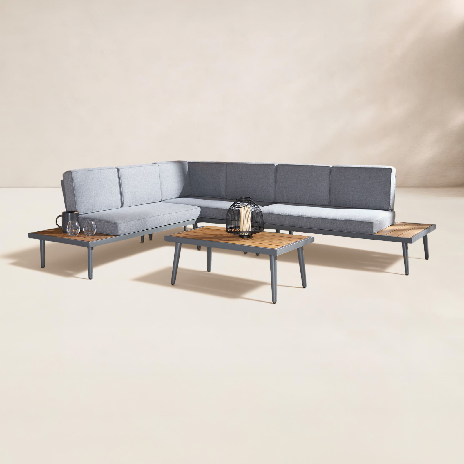 Gherlein 5-Person Acacia Patio Seating Group, Grey