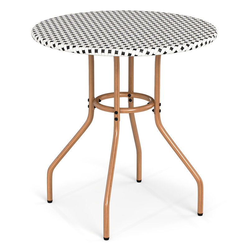 27.5'' Outdoor Bistro Table PE Rattan Round Patio Side Table w/ Heavy Duty Metal Frame