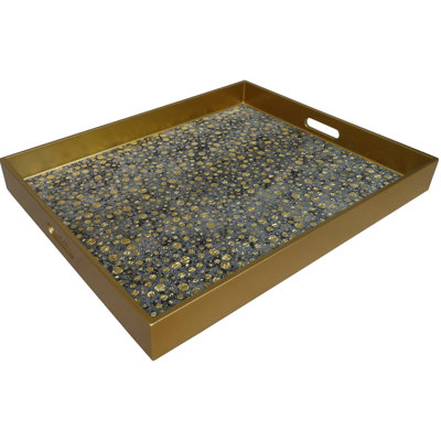 Handmade Reverse Painted Mirror Tray with Handles in Gold Dots
