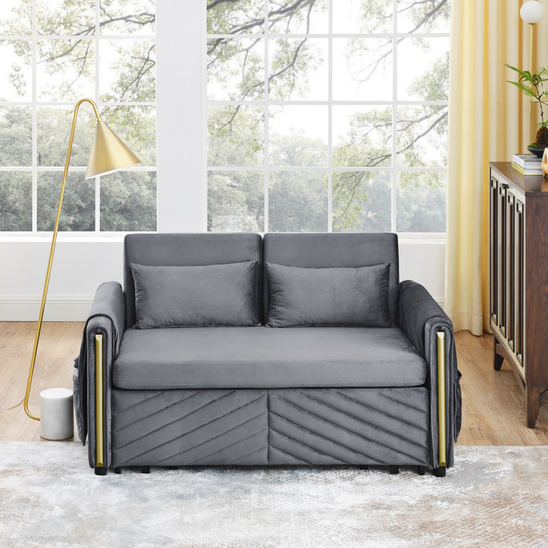 Canapé-lit en velours Tritt 55,02 po, Velours gris