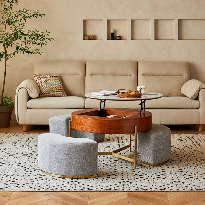 Table basse de 31,5 po avec 3 tabourets rembourrés, Gris