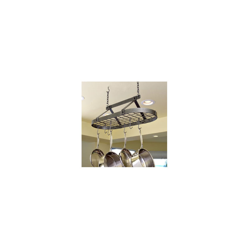 Gourmet to Decor Oval Hanging Pot Rack, Hammered Steel