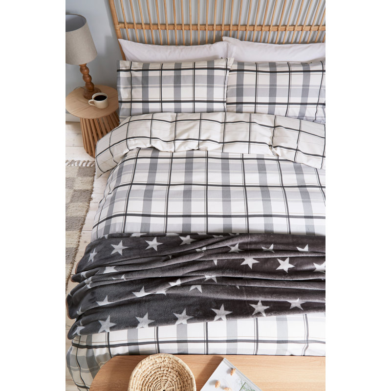 Hudson Check Brushed Cotton Duvet Cover Set, Single Duvet Cover + 1 Standard Pillowcase