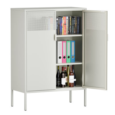 47" White Steel Tall Cabinet with Adjustable Shelves and Vent Holes, Metal Storage Organizer for Home Use