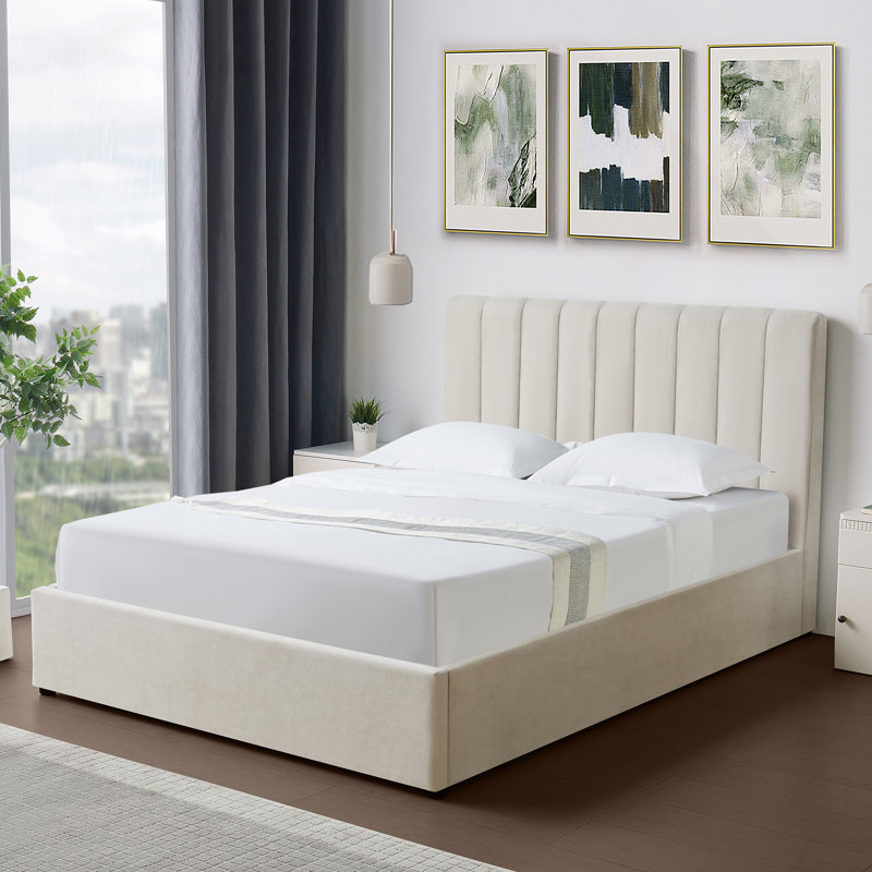 Evelynne Fabric Ottoman Bed Frame with Storage - , Beige, Double (4'6)