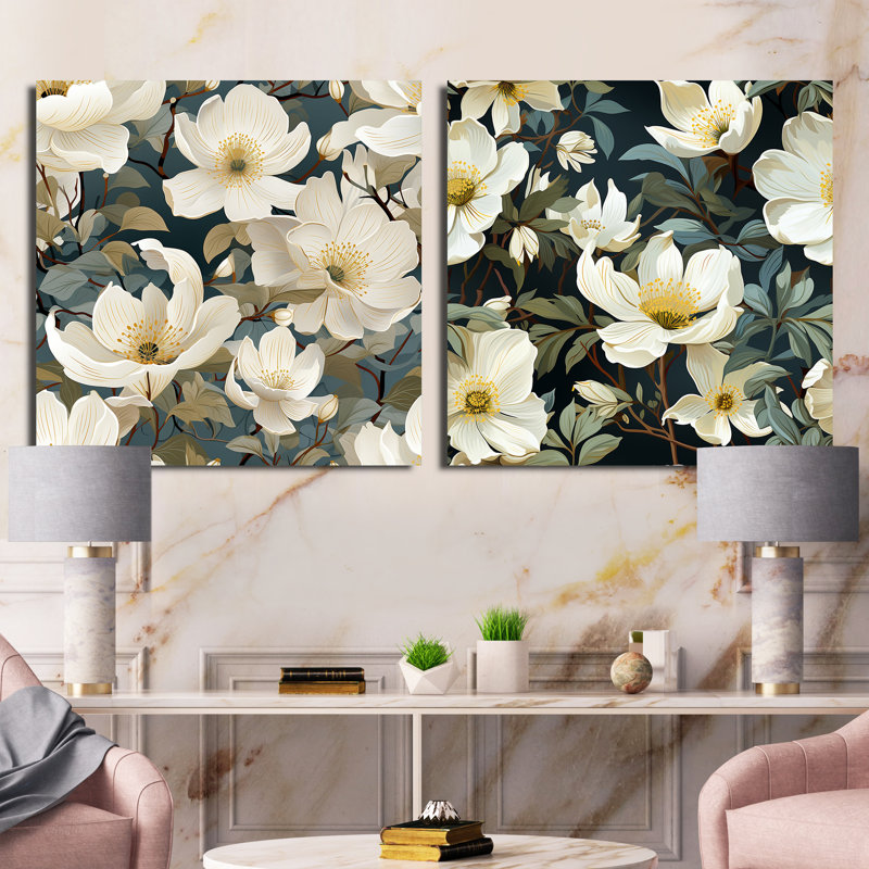 Menifee - Ensemble de 2 collages carrés floraux, Toile tendue, H 36 po x l 73 po