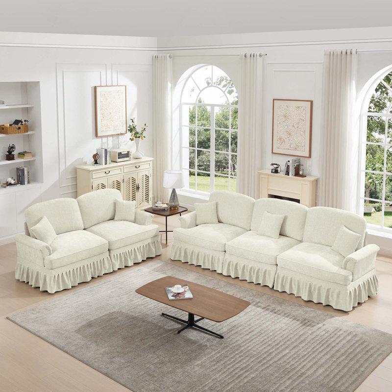 Ensemble de canapé en chenille 2 + 3 places avec volants amovibles pour 2 styles, dossier segmenté et configurations multiples