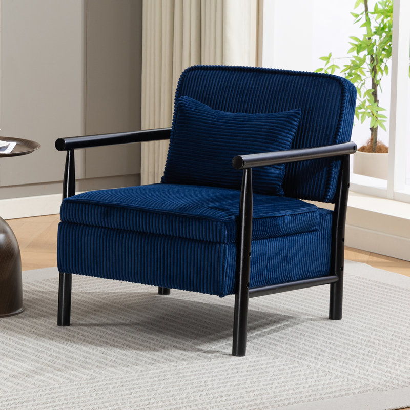 26.6'' Wide Corduroy Upholstered Accent Chair With An Extra Pillow, Blue