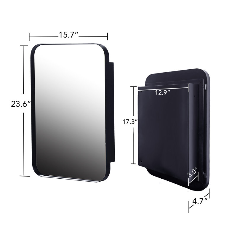 Armoire à miroir encastrée en métal noir 16 x 24 po pour salle de bain - tablettes réglables, intérieur élégant, Noir