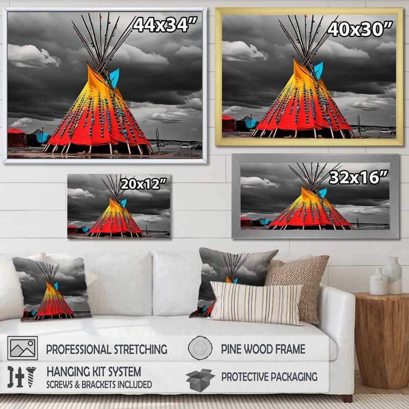 Colourful Grey Native Tipi Soulful Connections - Native American Canvas Wall Art, Toile tendue, H 12 po x l 20 po x P 1 po