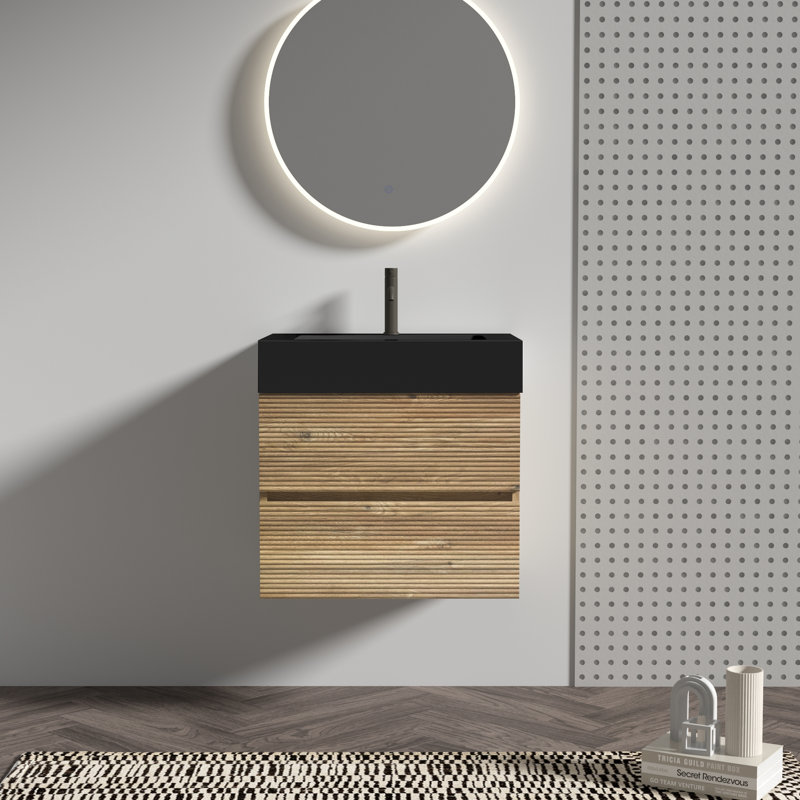 Meuble-lavabo mural moderne Mid-Century avec matériaux durables et tiroirs à fermeture silencieuse Doreli
