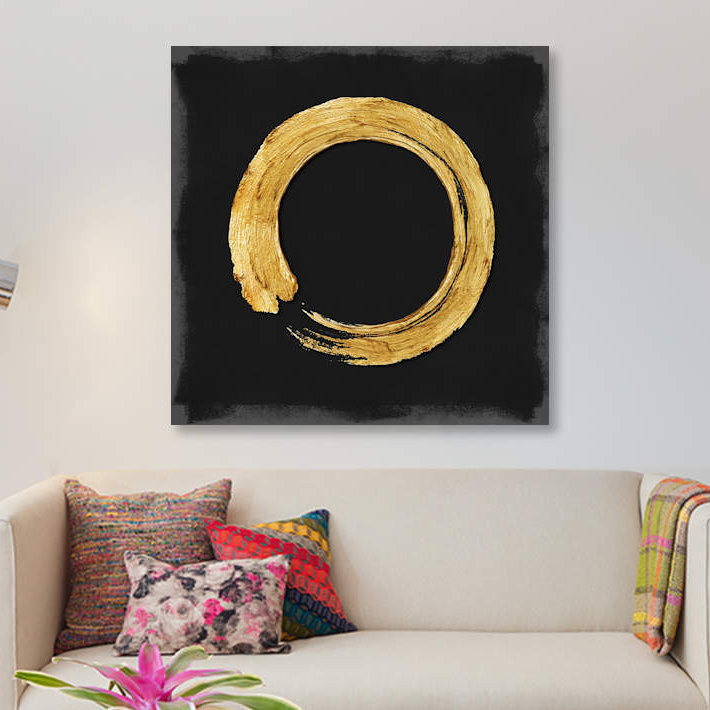 «Gold Zen Circle on Black I» non disponible sur toile, H 12 po x l 12 po x p 0,75 po, Pas de tapis, Toile tendue