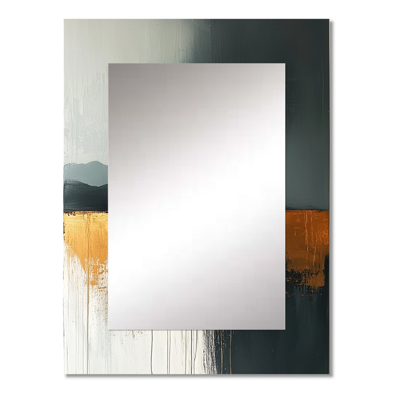 Black And Gold Converge Sunrise II - Line Art Decorative Wall Mirror, Gold Mirror, Printed Metal Art, 32" x 24"