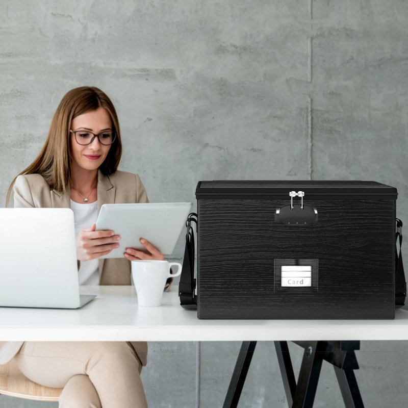 Fireproof Document Box File Organizer - Portable Locking Filing Storage Box With Handle Waterproof For Hanging Letter/Legal Folder Important Document