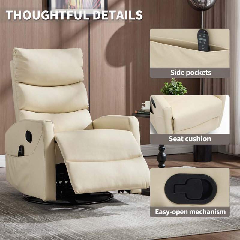 Fauteuil inclinable pivotant manuel avec fonction de massage thermique, Beige