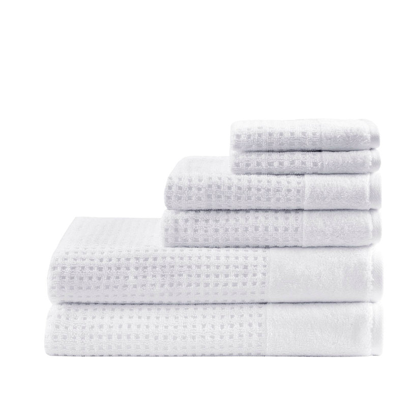 Cotton Waffle Jacquard Antimicrobial Bath Towel 6 Piece Set, White