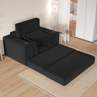 52"W Oversized Corduroy Sofa Bed Sleeper Bean Bag Lounge Chaise Lounge with Pillows