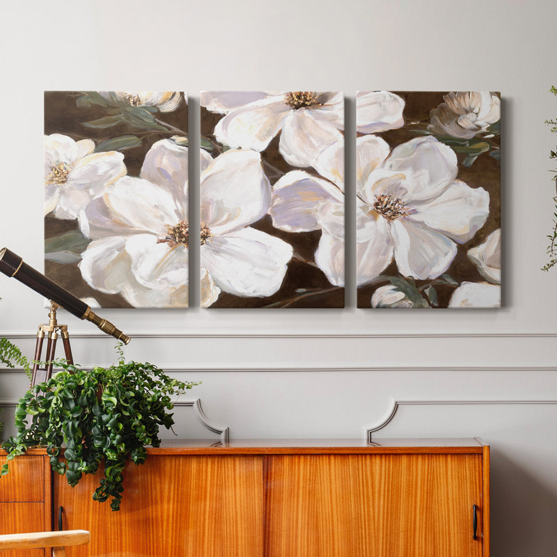 " White Chocolate Blooms I " 3 - Pieces, 48" H x 96" W x 1" D