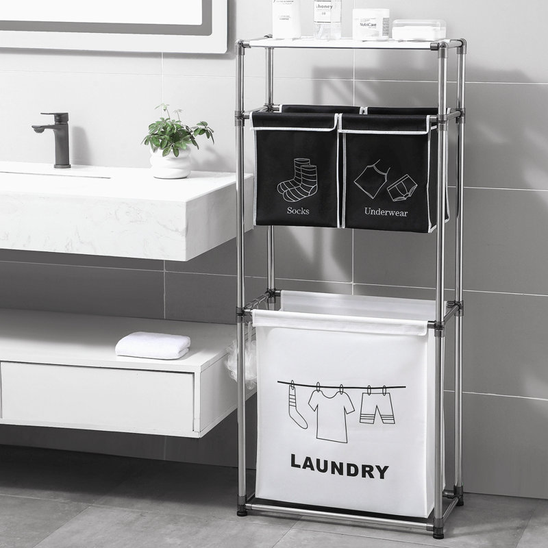 Laundry Hamper 3 Tier Laundry Sorter With 4 Removable Bags For Organizing Clothes, Laundry, Lights, Darks ,Three Hooks