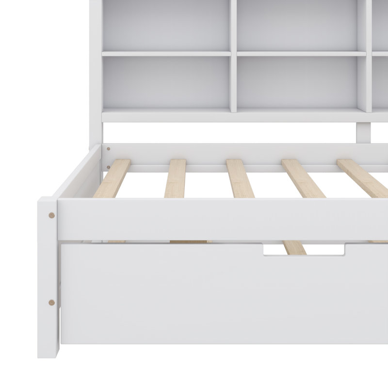 Wooden Twin Size Daybed With Twin Pull-Out Bed, Daybed Complete With Storage Shelf And USB Ports, Twin, White