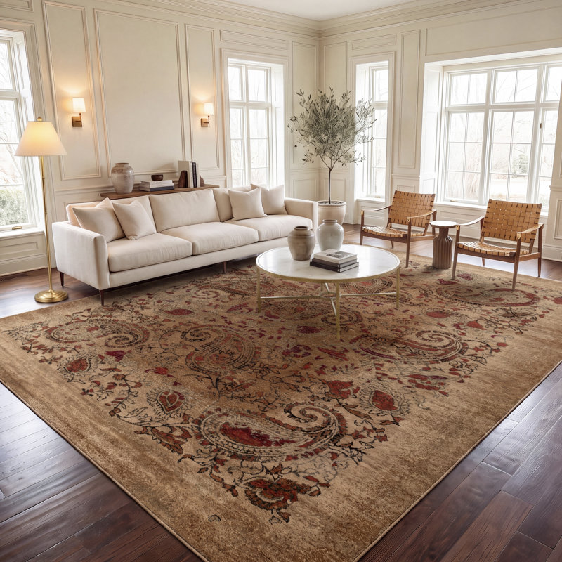 Tapis à motif cachemire brun / rouille / vert clair Klose, Rectangle 10 pi x 14 pi