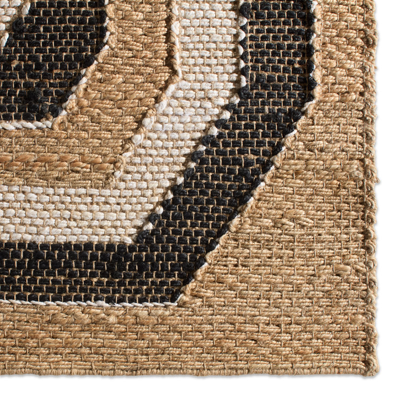 Jaipur Living Ushari SOS02 Handwoven Geometric Tan/Black Area Rug (7'9inX9'9in), Rectangle 3' x 5'