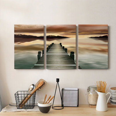 Jetée au coucher du soleil - Toile tendue avec châssis de qualité supérieure - Prêt à être accroché
