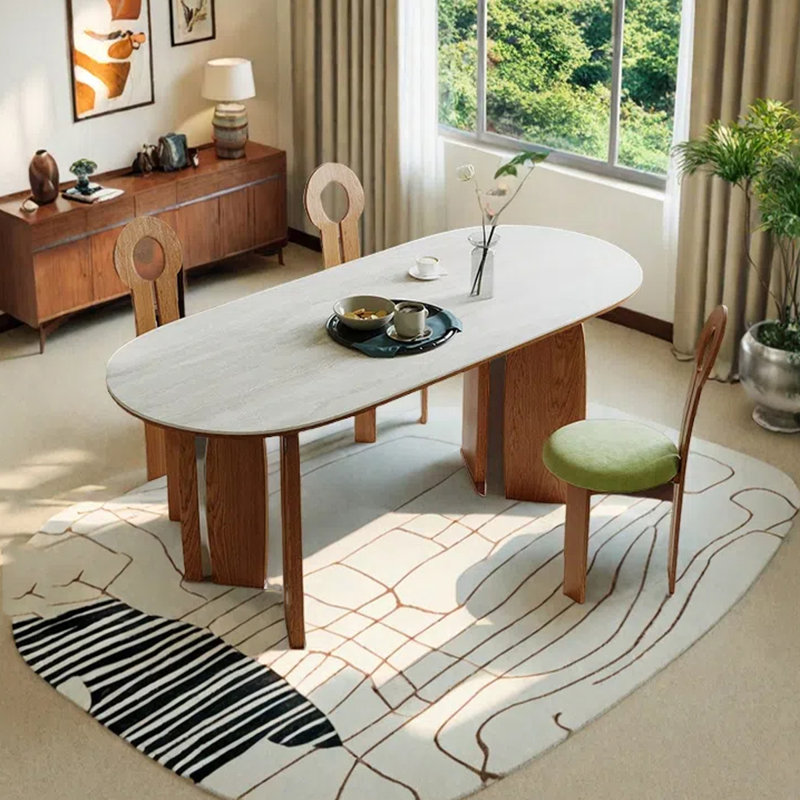 Oval-shaped household dining table, 29.53"H x 70.87"L x 31.5"W