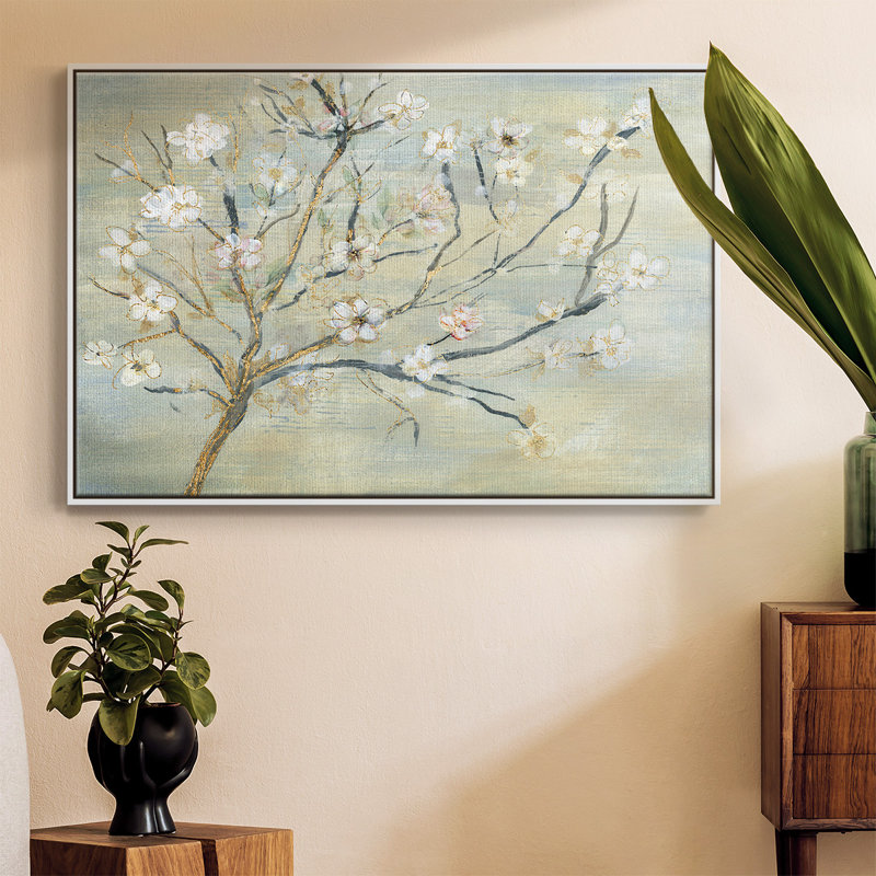Fleurs et pluie printanière, H 27 po x l 41 po x P 2 po, Blanc