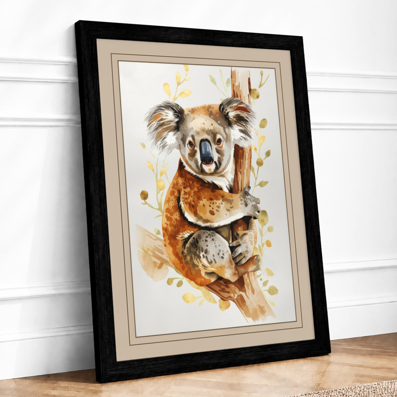 Koala on Branch Boho - Framed Print, A1 - 84.1 x 59.4 cm, Black