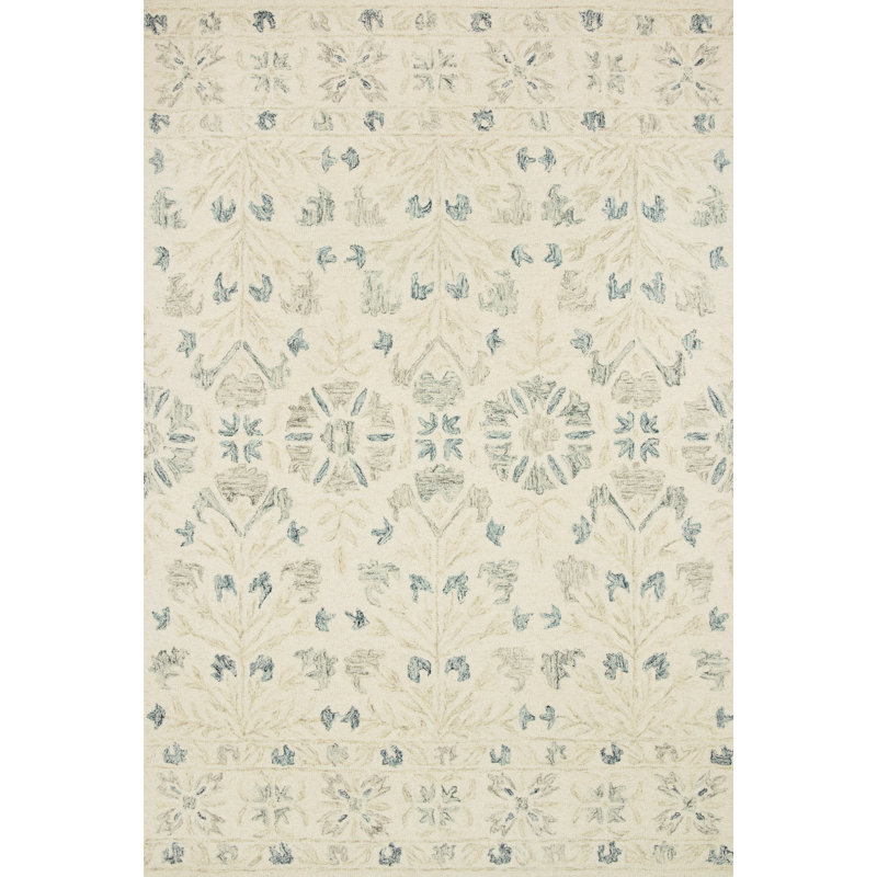 Tapis ivoire en laine crocheté à la main à motif floral Mcclelland, Rectangle 2 pi 3 po x 3 pi 9 po