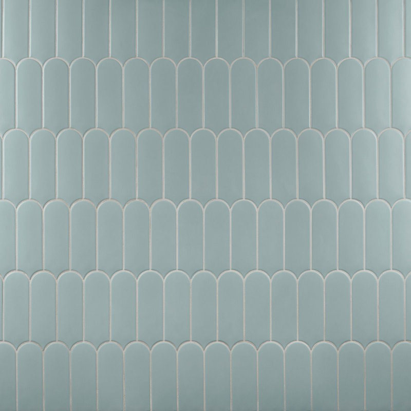 Fan 3" x 8" Fishscale Airy Matte Spanish Wall Tile, Marine Green