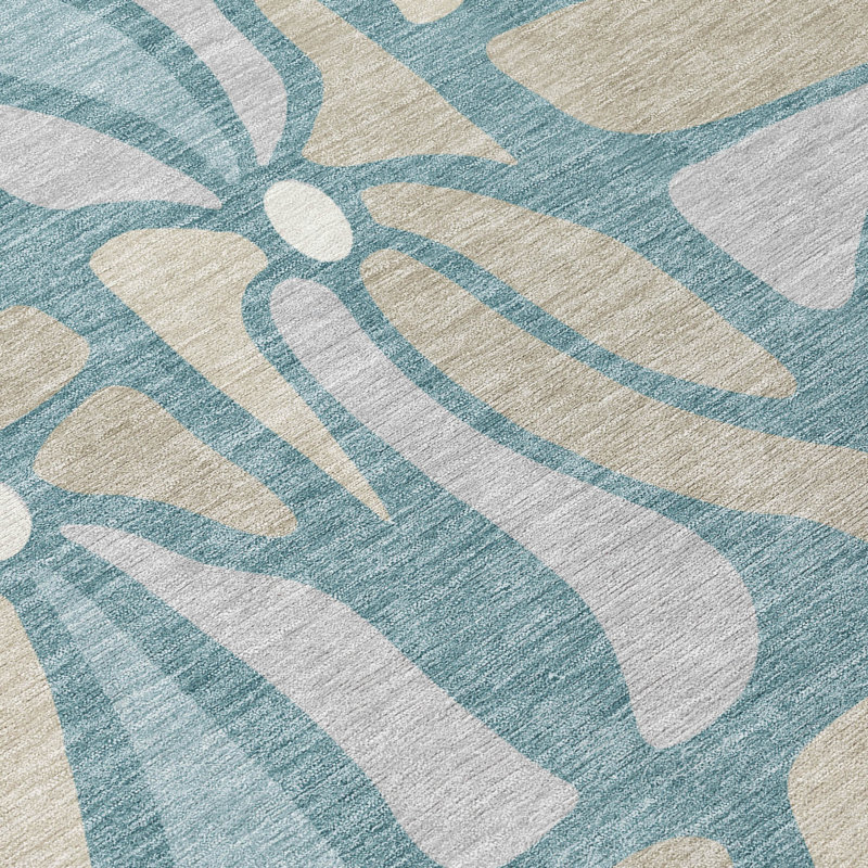 Machine Washable Indoor/Outdoor Chantille ACN2630 Floral Rug, 1'8" x 2'6", Teal