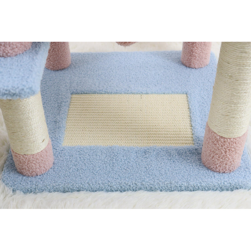 arbre à chat avec grand condo, coussin de fleurs amovible et hamac, Bleu