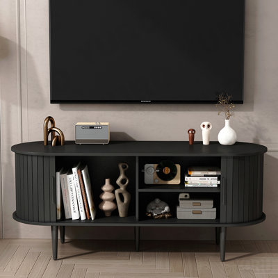 Console télé 47 pouces pour salon avec rangement et porte coulissante - noir