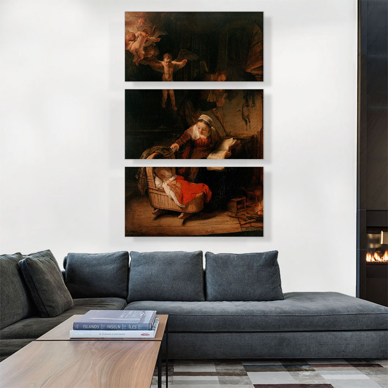 La Sainte Famille avec les anges 1645 par Rembrandt van Rijn - Ensemble de 3 reproductions d'art sur toile tendue
