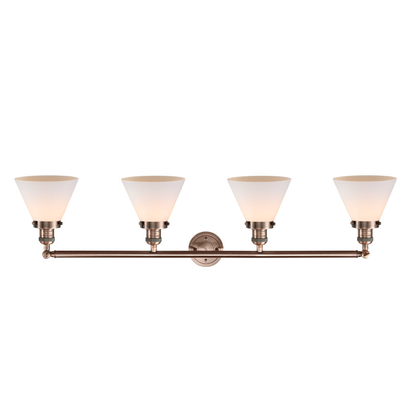 Éclairage pour meuble-lavabo de salle de bain 4 lumières Cone, Blanc mat, DEL, Cuivre antique