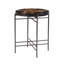 Table d'appoint moderne moderne en teck et en fer avec une silhouette unique et un plateau rond élégant pour une utilisation polyvalente