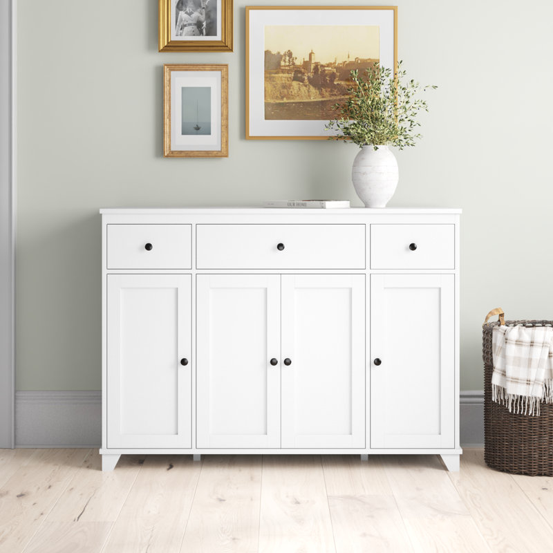 Modern Farmhouse White Buffet With Baskets Modern Farmhouse White Buffet With Baskets