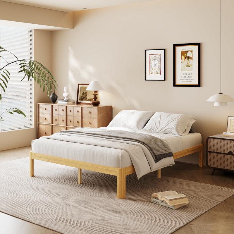 Solid Wood And Metal Bamboo Platform Bed Frame, Heavy Duty Support, No Box Spring Needed, Multiple Sizes Available, King