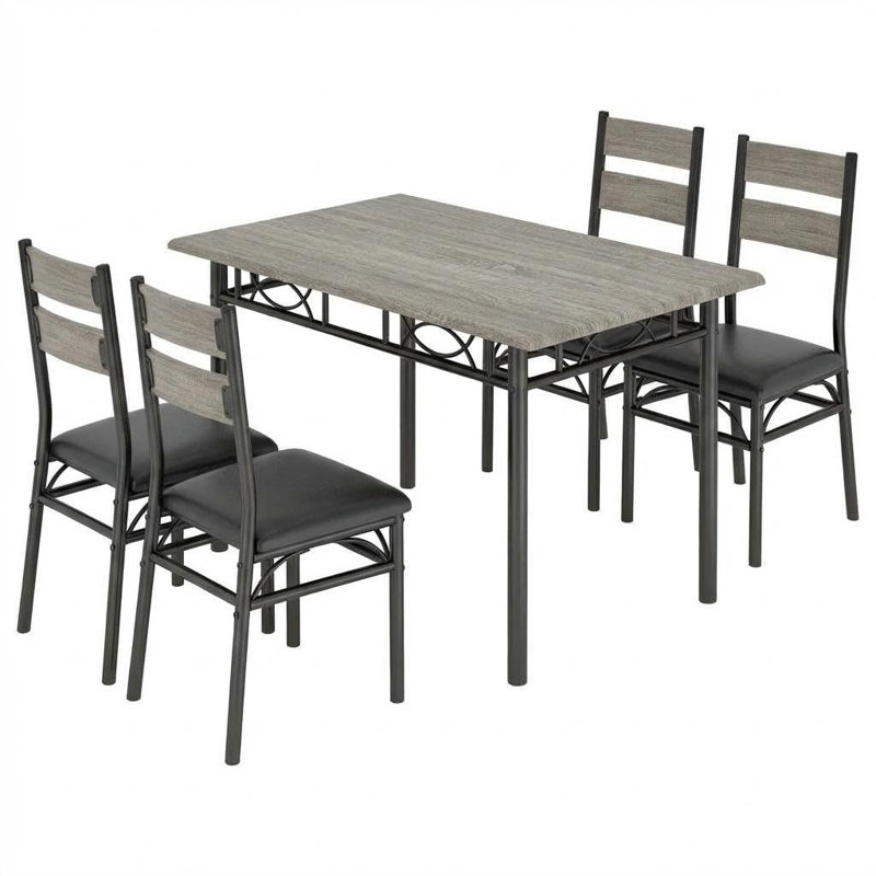Ensemble de table de salle à manger 5 pièces pour 4 personnes, ensemble de table de salle à manger rectangulaire industriel en bois avec 4 chaises rembourrées à haut dossier, structure en métal robuste, pour la cuisine, les appartements, les petits espaces - gris rustique