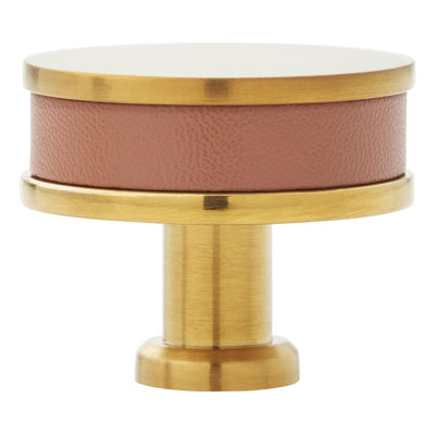 1-1/2" Lazzara Round Cabinet Knob Cognac Leather