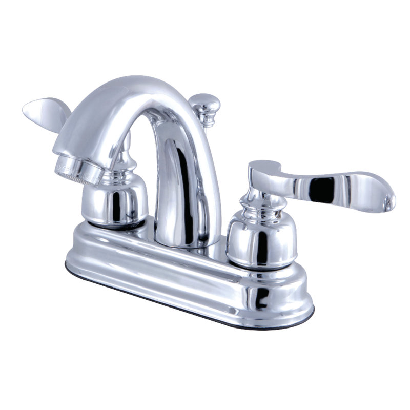 Kingston Brass NuWave French Two-Handle 3-Hole Deck Mount 4" Centerset Bathroom Faucet with Plastic Pop-Up, Polished Chrome